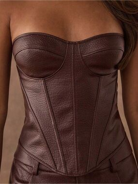 Strapless Leather Corset Top in Deep Brown